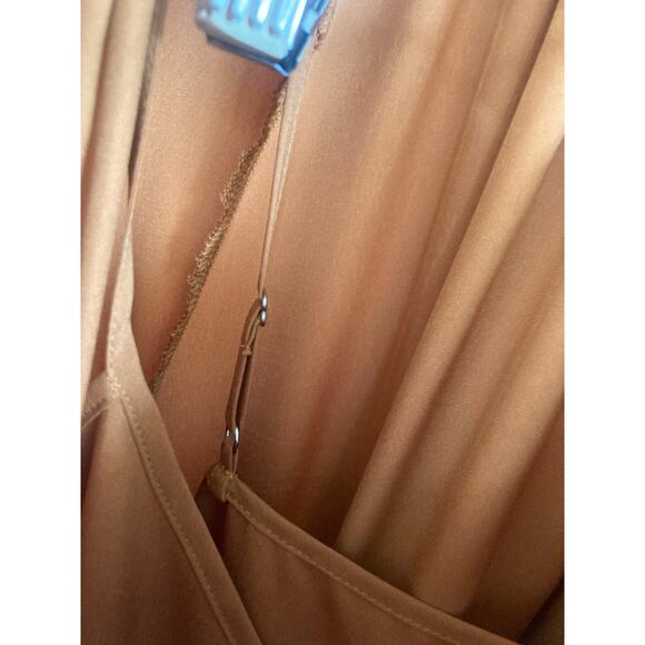 Banana Republic Satin Tiered Swing Dress Rust Gold Caramel Boho Silky Flowy S - Picture 5 of 8